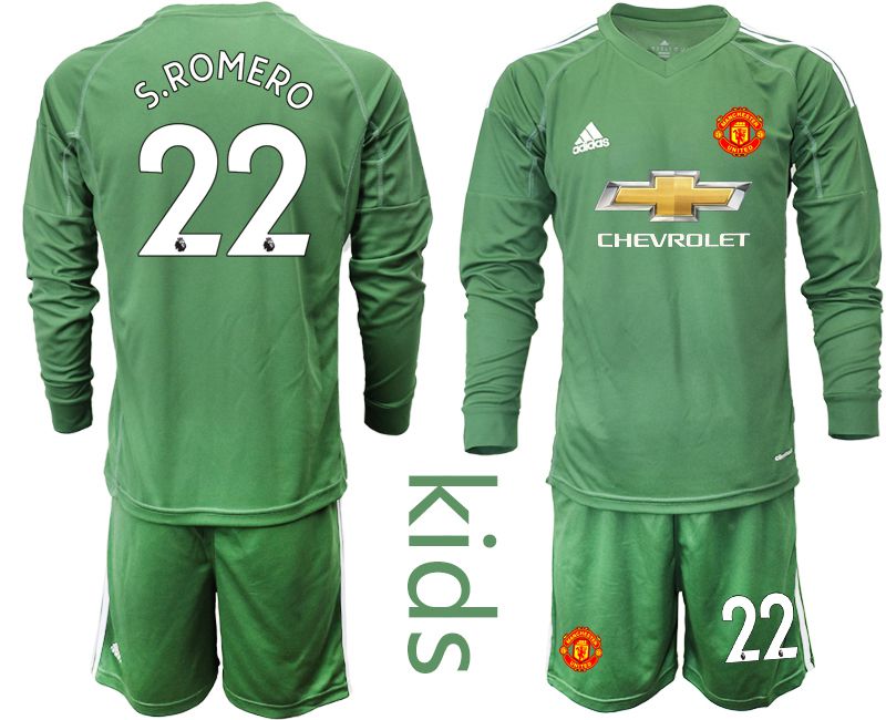 Youth 2020-2021 club Manchester United army green long sleeve goalkeeper #22 Soccer Jerseys